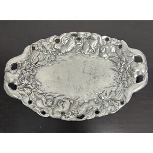 Vintage Peltrina Pewter Bunnies Design Decorative Plate